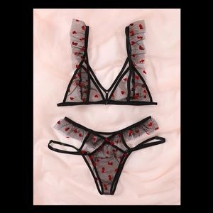 🔥LAST ONE♥️Sexy Valentine Lingerie - Sheer Black with Red Hearts Brand New